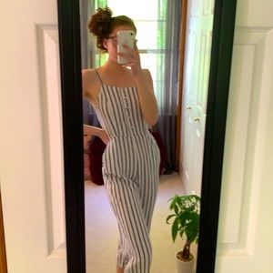 White & Navy Striped Jumpsuit